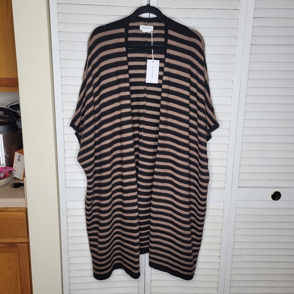 Lovers and Friends Ventura Poncho Striped Cardigan Sweater Beige/Black SMALL NWT - Picture 5 of 13